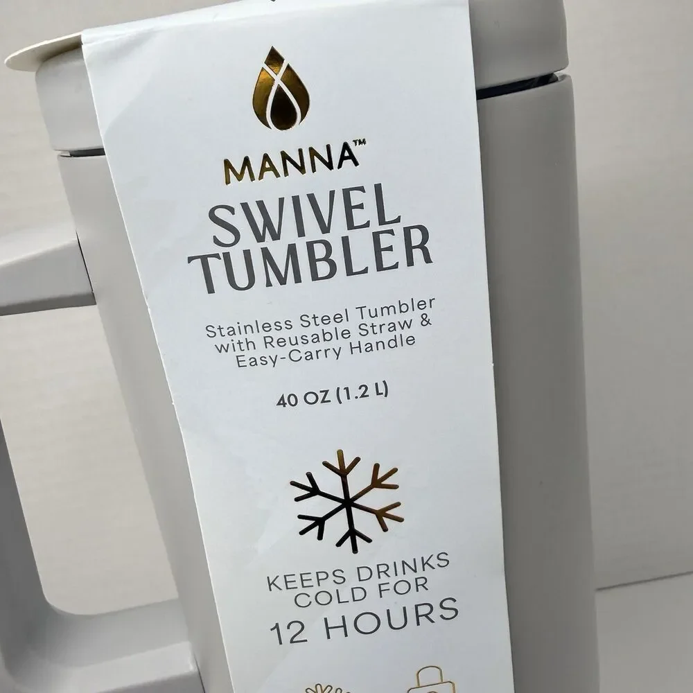 MANNA Easy Carry Handle Stainless Steel Tumbler Gray 40 Oz Reusable Straw New